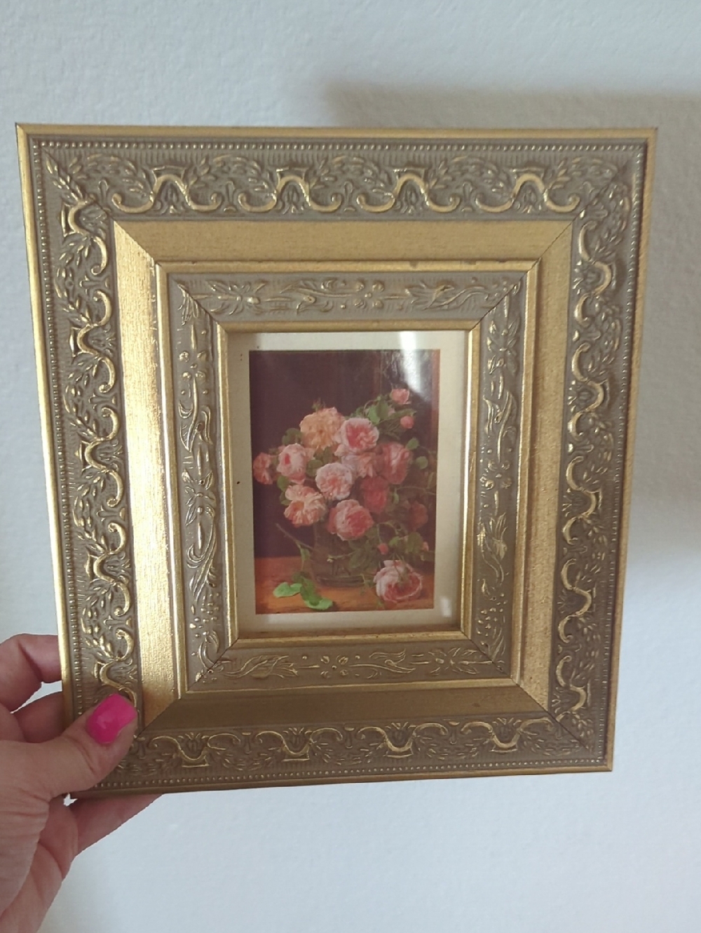 Ornate Gold Picture Frame with Floral Print